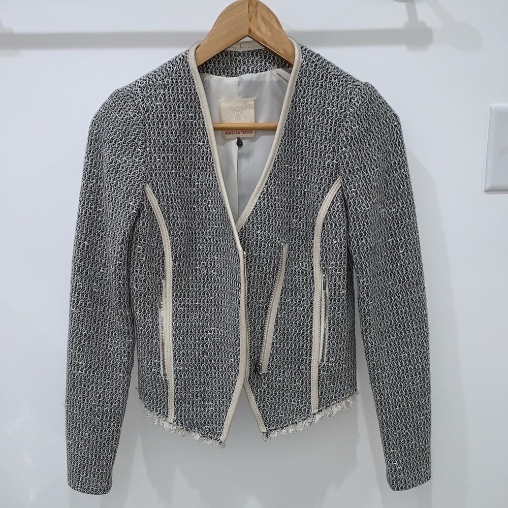 Rebecca Taylor Tweed Moto Jacket with Leather Trim